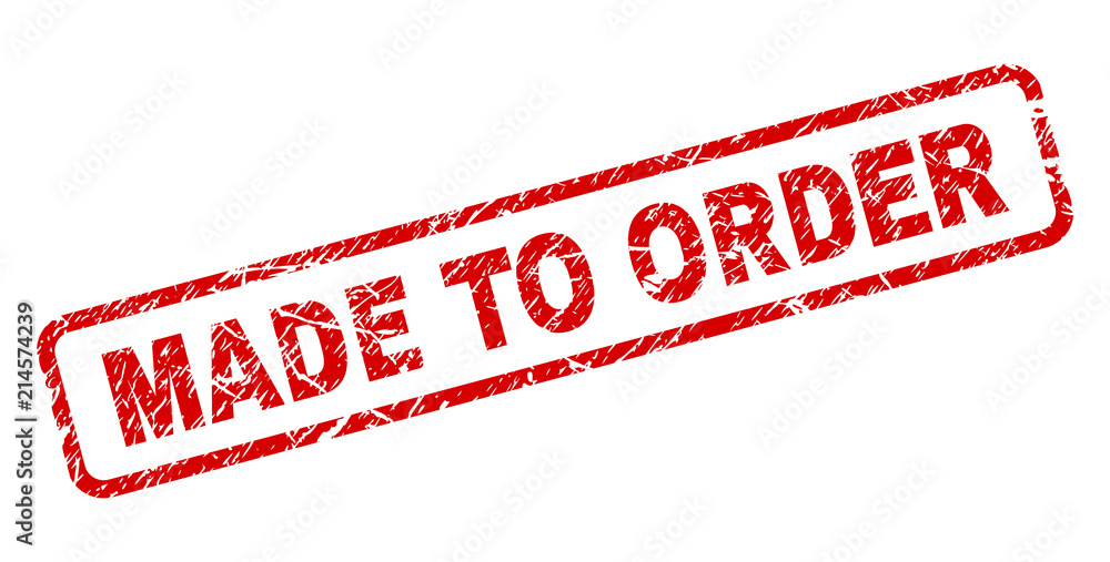 MADE TO ORDER stamp seal print with distress style. Red vector rubber print of MADE TO ORDER title with dirty texture. Text title is placed inside rounded rectangle frame. MADE TO ORDER stamp seal print with distress style. Red vector rubber print of MADE TO ORDER title with dirty texture. Text title is placed inside rounded rectangle frame.