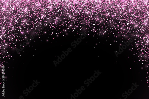 Pink falling particles round shape on black background. Vector