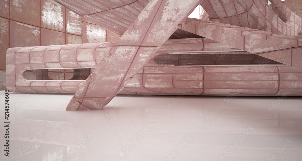 Empty smooth abstract room interior of sheets rusted metal. Architectural background. 3D illustration and rendering Empty smooth abstract room interior of sheets rusted metal. Architectural background. 3D illustration and rendering