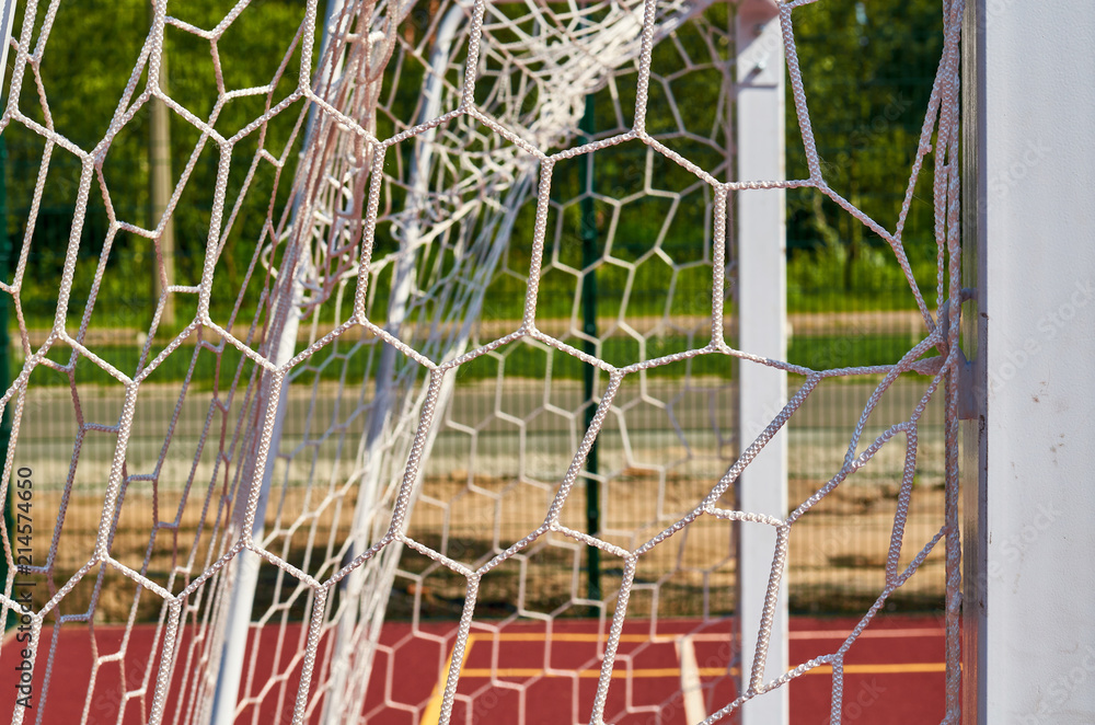 Soccer gates net close up in the public playground
