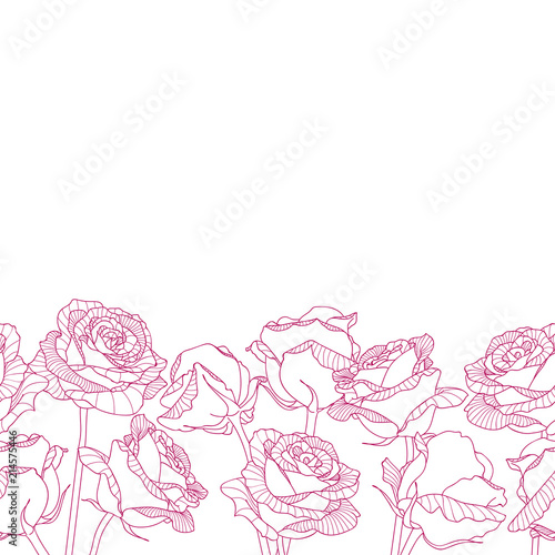 Seamless bottom border made of engraving rose flowers