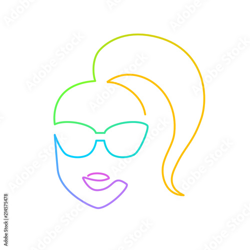 Continuous bright gradient line face in sun glasses drawing, fashion eyewear illustration