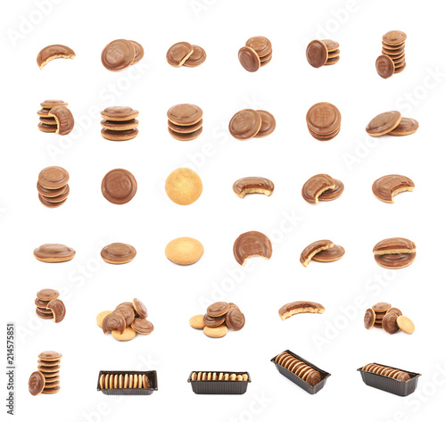 Fotografie Biscuit cake with filling isolated