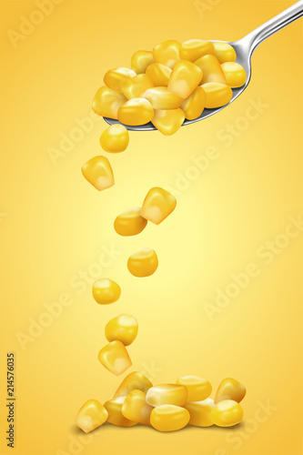Sweet corn in the silver spoon