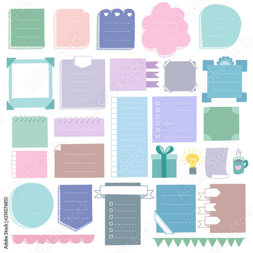 Bullet journal hand drawn vector elements for notebook, diary and planner. Doodle banners, frames isolated on white background. 