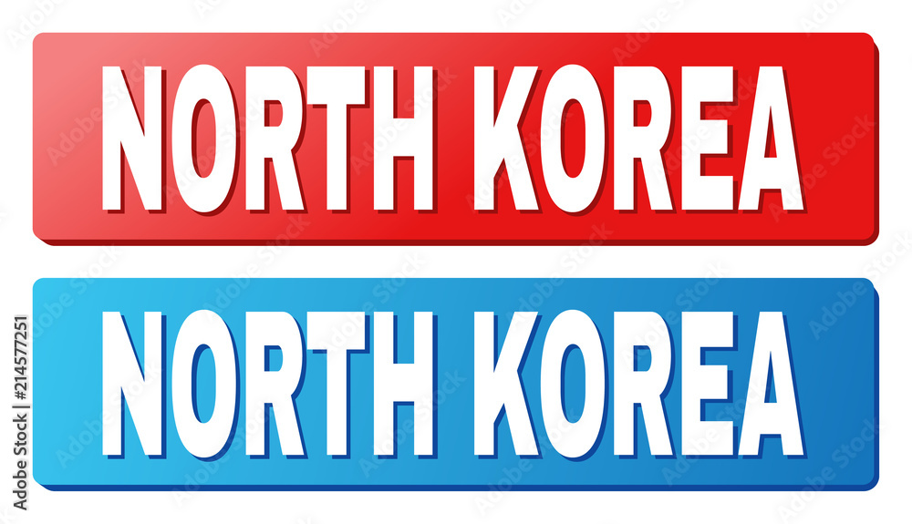 NORTH KOREA text on rounded rectangle buttons. Designed with white caption with shadow and blue and red button colors. NORTH KOREA text on rounded rectangle buttons. Designed with white caption with shadow and blue and red button colors.