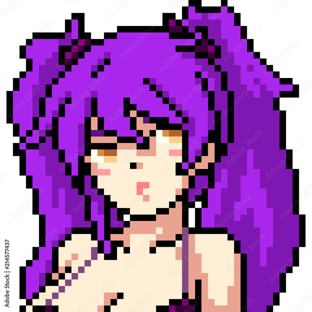 Obraz premium vector pixel art anime girl