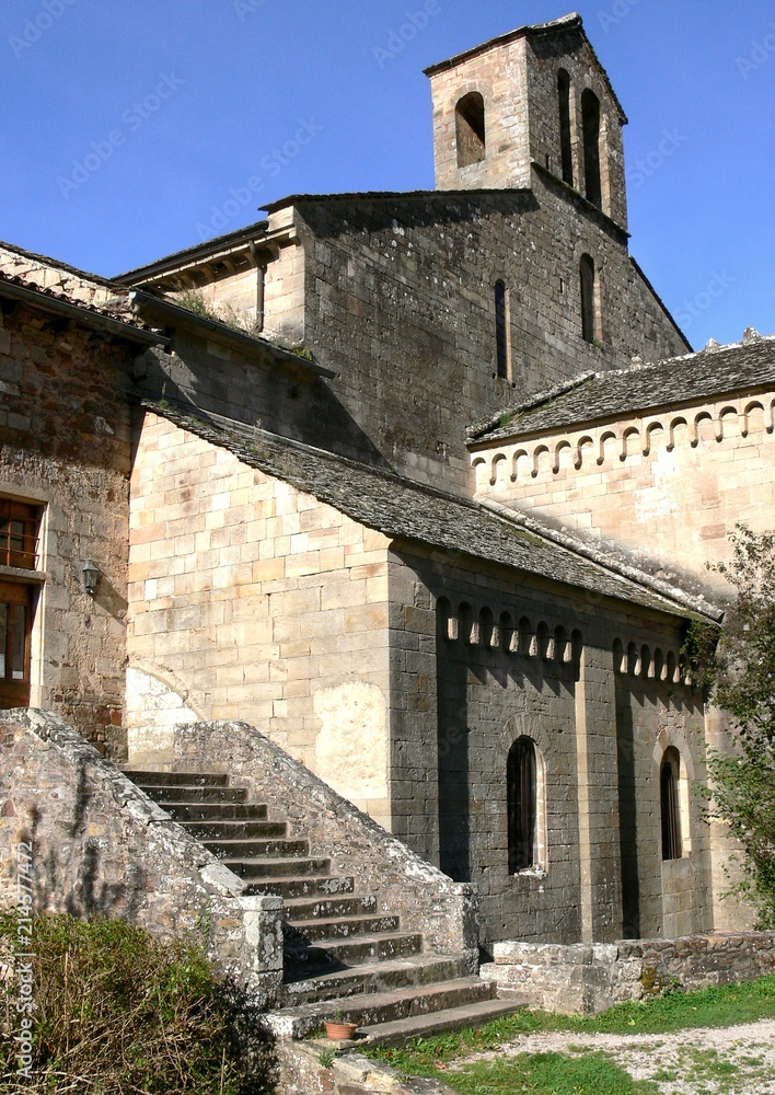 Side view of the cistercian abbey of Sylvanès, Aveyron, France