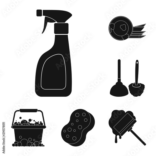 Cleaning and maid black icons in set collection for design. Equipment for cleaning vector symbol stock web illustration. photo