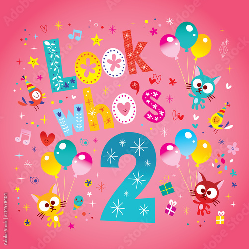 Look who's two - second birthday card with cute kittens