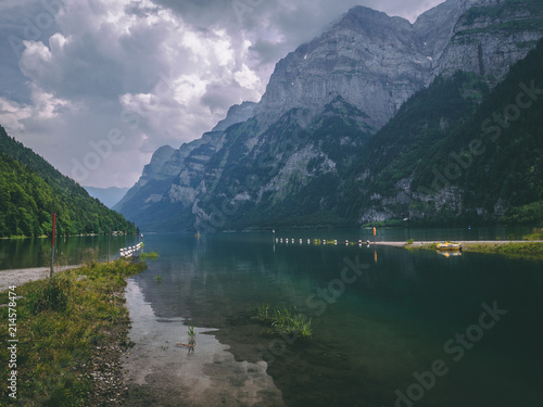 beautiful mountain lake in the swiss alps  klontalersee switzerland