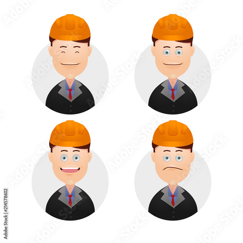 Set funny wacky face business engineer professional expression avatar