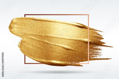Smear with an artistic brush. Gold grunge texture in a frame. A brilliant festive pattern. Light background. Vector abstract image. A high resolution.