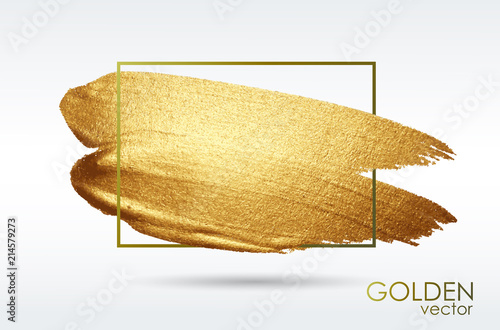 Golden grunge texture. Vector  brushstroke. Frame. A brilliant festive pattern. Light background.