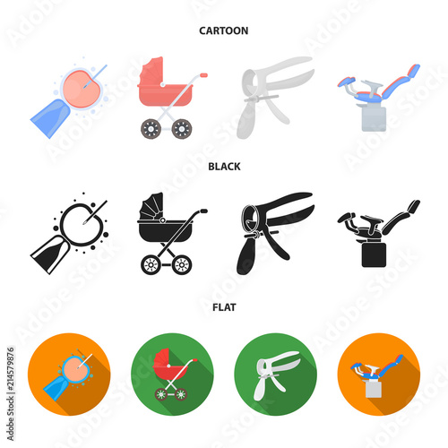 Artificial insemination, baby carriage, instrument, gynecological chair. Pregnancy set collection icons in cartoon,black,flat style vector symbol stock illustration web.