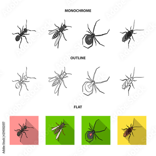 An insect arthropod, an osa, a spider, a cockroach. Insects set collection icons in flat,outline,monochrome style vector symbol stock isometric illustration web.