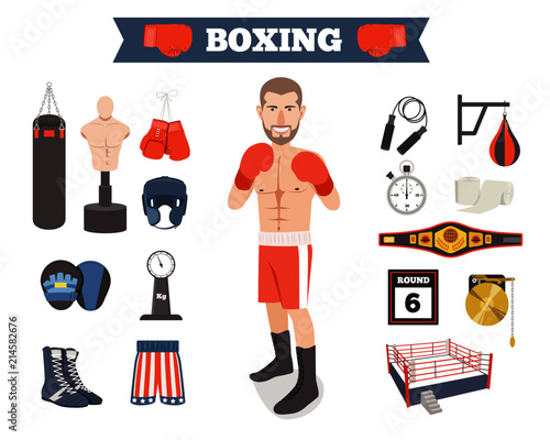 Male Boxer with Boxing Equipment Tools