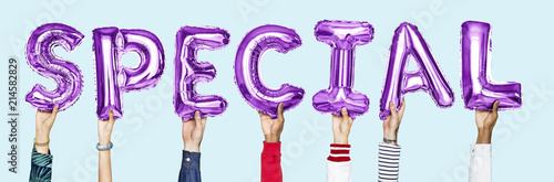 Canvas-taulu Purple alphabet balloons forming the word special