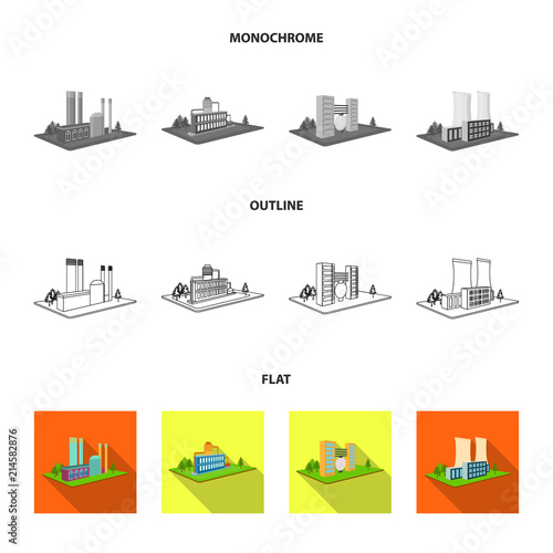 Processing factory,metallurgical plant. Factory and industry set collection icons in flat,outline,monochrome style isometric vector symbol stock illustration web.