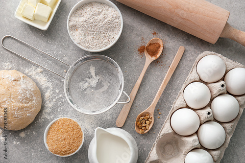 Ingredients for preparing bakery on light table