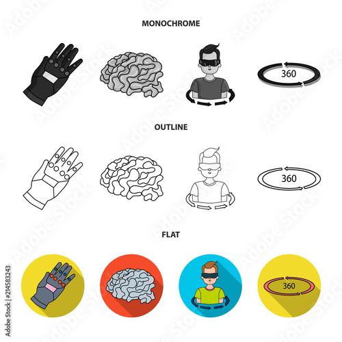 Technology, innovation, man, complemented .Virtual reality set collection icons in flat,outline,monochrome style vector symbol stock illustration web.