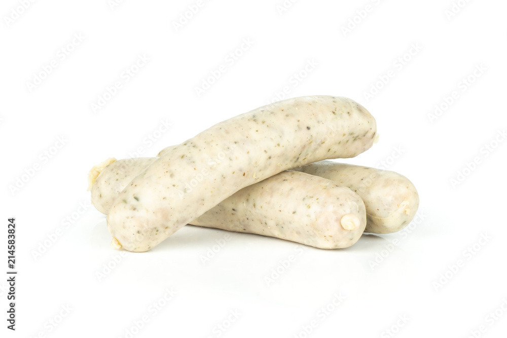 Group of three whole bavarian white sausage isolated on white Group of three whole bavarian white sausage isolated on white