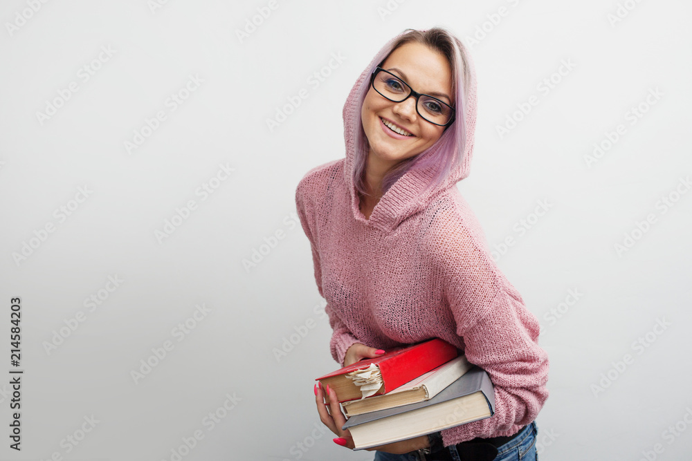 Student. Young woman with books. Student. Young woman with books.