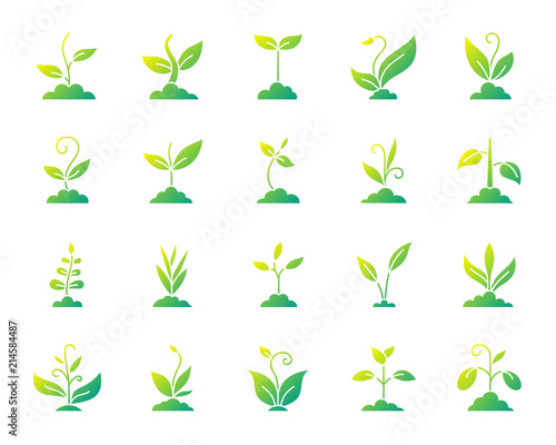 Grass simple gradient icons vector set