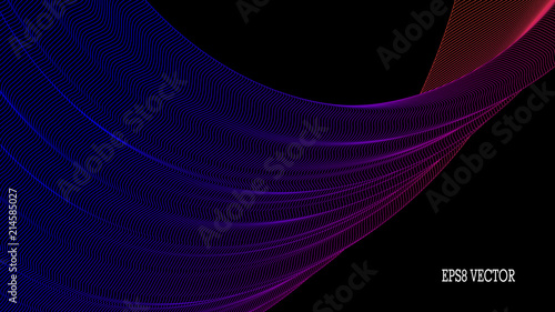 Abstract Three Dimensional Colorful Linear Texture on Black Background. Aspect Ratio 16:9. EPS 8 Vector.
