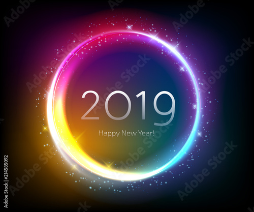 Colorful glow 2019 new year vector illustration.