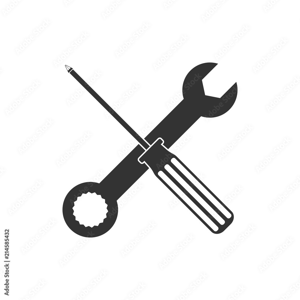 Screwdriver and wrench icon. Vector illustration, flat design. Screwdriver and wrench icon. Vector illustration, flat design.