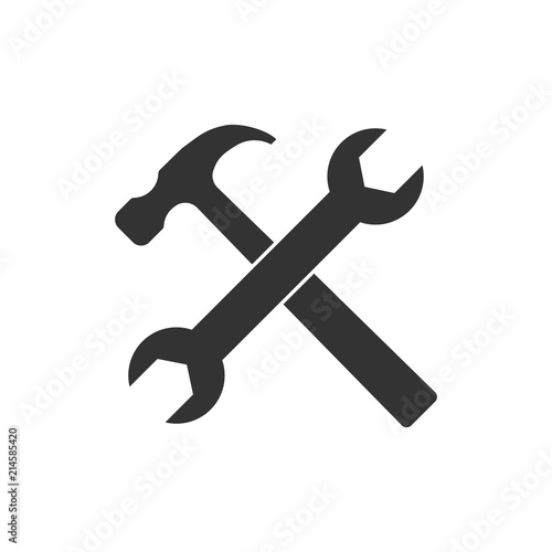 Hammer and wrench icon. Vector illustration, flat design. photo