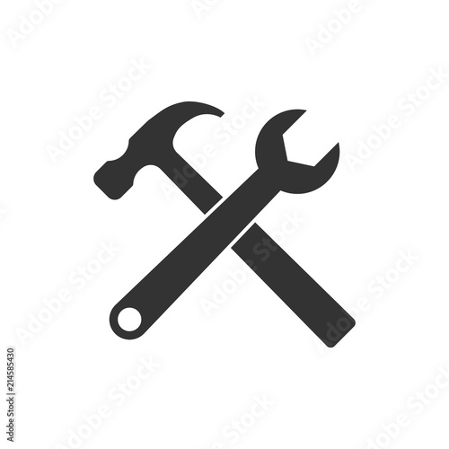 Hammer and wrench icon. Vector illustration, flat design.