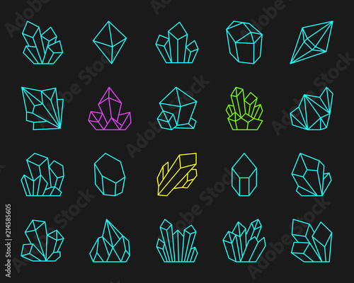 Crystal simple color line icons vector set