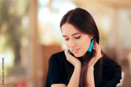 Elegant Smiling Girl Wearing Blue Tassel Fringe Earrings