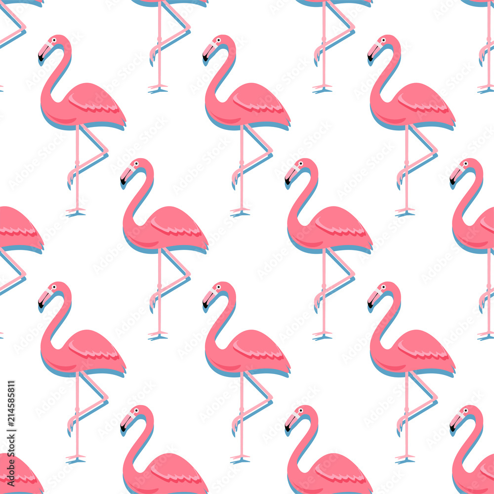 Obraz premium Flamingo Bird Background - Retro seamless pattern in vector
