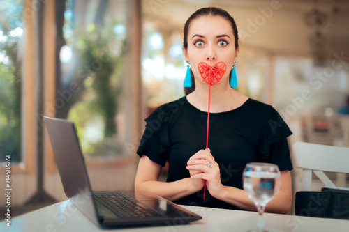 Woman Trying Online Internet Dating Services Searching for Love 