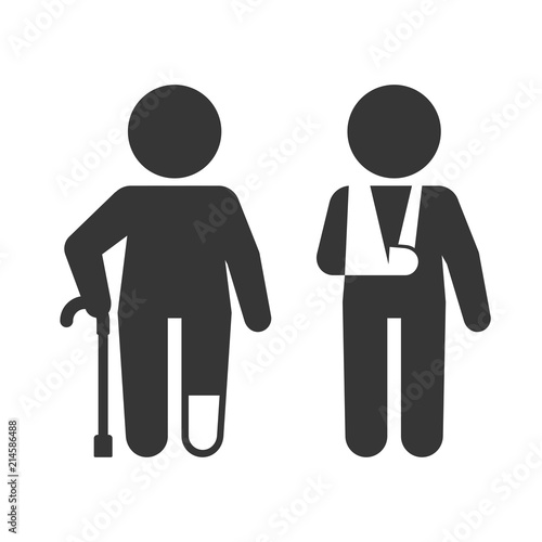 Injured Man with Crutches Icon Set. Vector