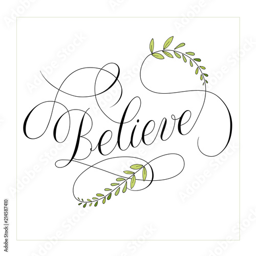 Believe text calligraphy with flourish elements  vector