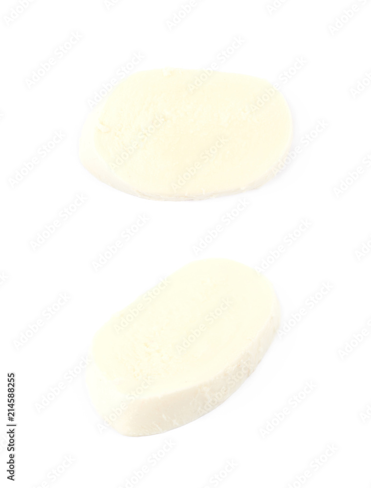 Sliced mozzarella cheese isolated Sliced mozzarella cheese isolated