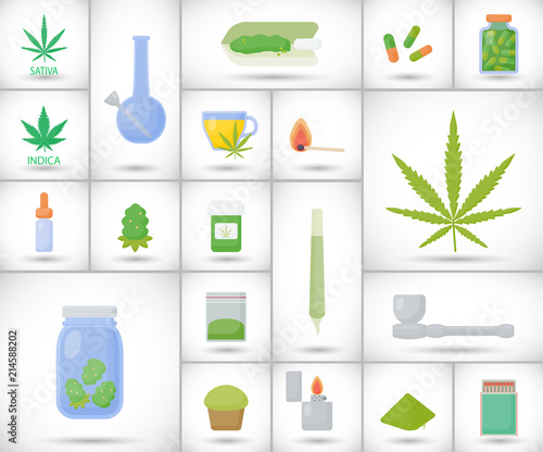 Marijuana or cannabis vector flat icon set