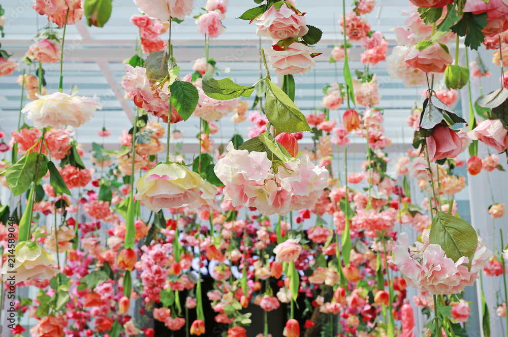 Beautiful Upside down flowers hanging from ceiling. Stock-Foto | Adobe Stock
