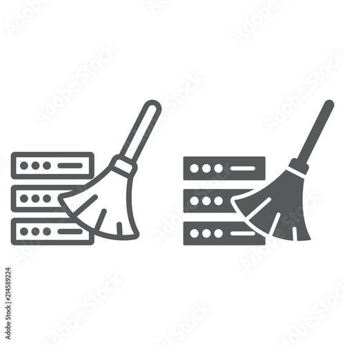 Database cleaning line and glyph icon, data and analytics, removing sign, vector graphics, a linear pattern on a white background, eps 10.