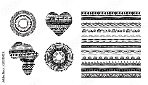 Fotografia African, tribal, ethnic vector pattern brushes