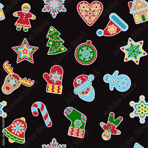 Christmas and New Year outline seamless pattern