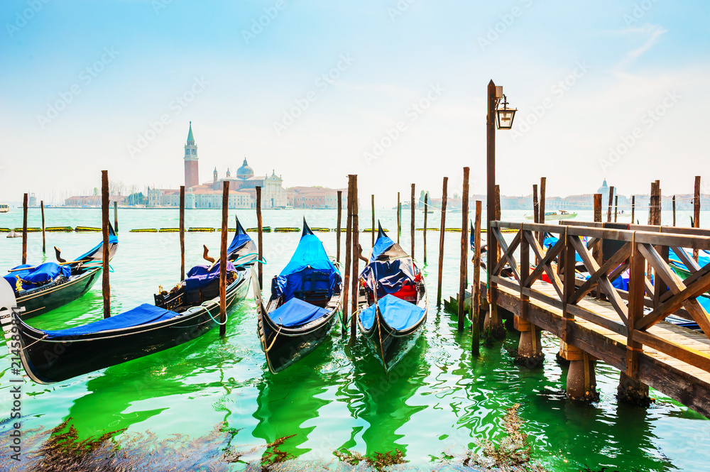 Grand canal and gondolas in Venice, Italy.