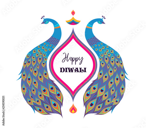 Happy Diwali Hindu festival banner. Burning diya illustration, background for light festival of India