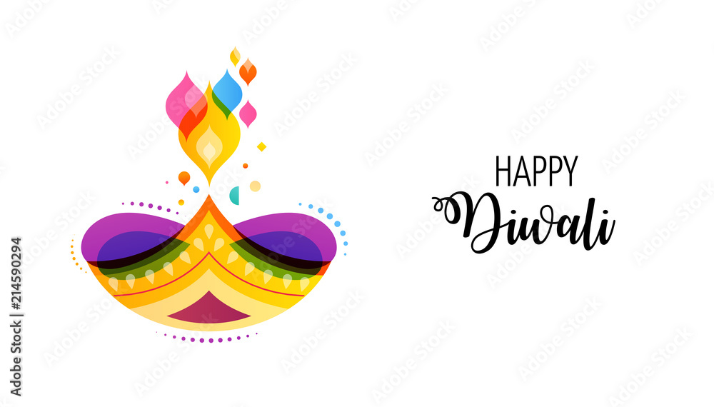 Fototapeta premium Happy Diwali Hindu festival banner. Burning diya illustration, background for light festival of India