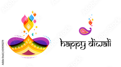 Happy Diwali Hindu festival banner. Burning diya illustration, background for light festival of India
