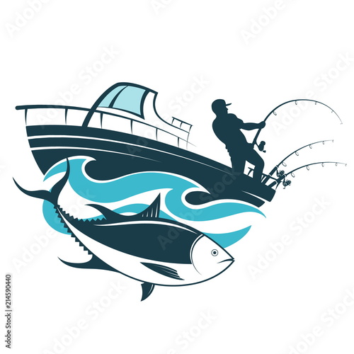 Fisherman catches tuna on a boat